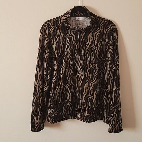 Kim Rogers velour animal print zip up. Size XL - Picture 1 of 8